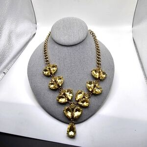 Leslie Danzis Elegant Gold Necklace with Yellow Rhinestones.  16" With 3.5" Ext